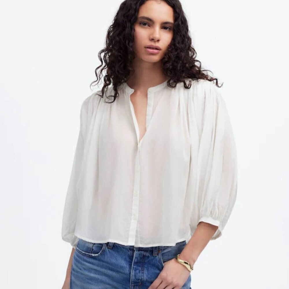 NWT Madewell White Balloon-Sleeve Top - Size: XXS